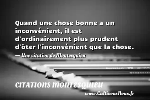 Quand une chose bonne a un inconvénient, il est d ordinairement plus prudent d ôter l inconvénient que la chose. - Une citation de Montesquieu CITATIONS MONTESQUIEU