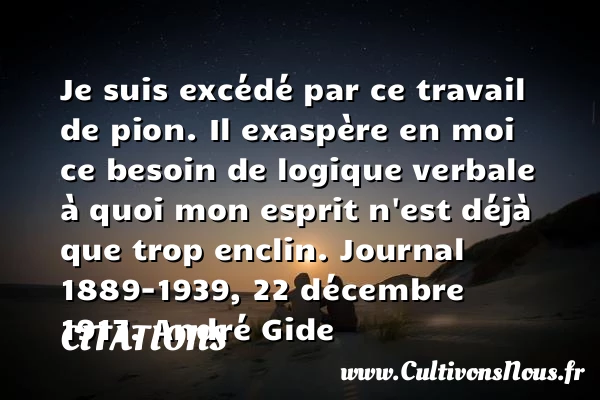 Je suis excédé par ce travail de pion. - Citations - Citations André Gide - Citation travail
