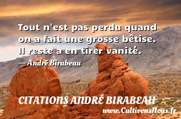 Tout n est pas perdu quand on a fait une grosse bêtise. Il reste a en tirer vanité. - André Birabeau CITATIONS ANDRÉ BIRABEAU
