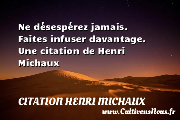 Ne désespérez jamais. Faites infuser davantage. - Citation Henri Michaux