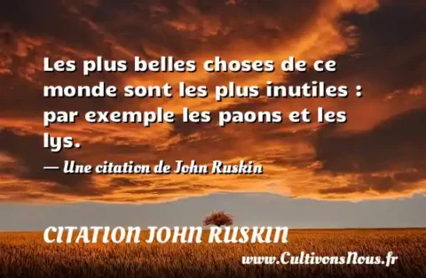 Les plus belles choses de ce monde sont les plus inutiles : par exemple les paons et les lys. - Une citation de John Ruskin CITATION JOHN RUSKIN