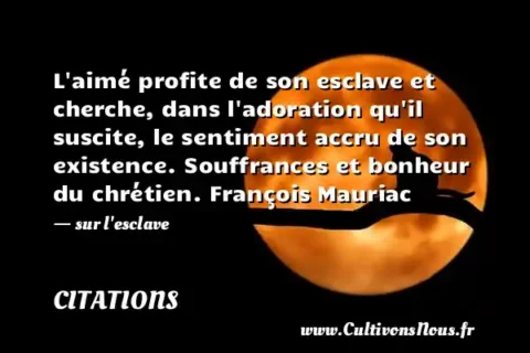 L aimé profite de son esclave et cherche, dans l adoration qu il suscite, le sentiment accru de son existence. Souffrances et bonheur du chrétien. François Mauriac - sur l esclave CITATIONS