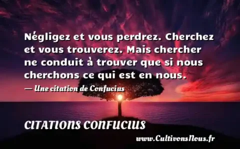 Négligez et vous perdrez. Cherchez et vous trouverez. Mais chercher ne conduit à trouver que si nous cherchons ce qui est en nous. - Une citation de Confucius CITATIONS CONFUCIUS