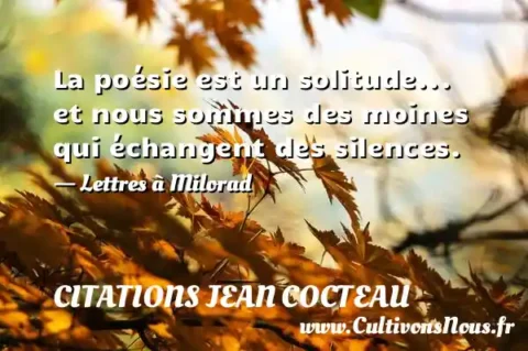 La poésie est un solitude... et nous sommes des moines qui échangent des silences. - Lettres à Milorad CITATIONS JEAN COCTEAU