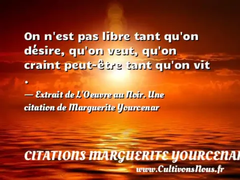 On n est pas libre tant qu on désire, qu on veut, qu on craint peut-être tant qu on vit . - Extrait de L Oeuvre au Noir. Une citation de Marguerite Yourcenar CITATIONS MARGUERITE YOURCENAR