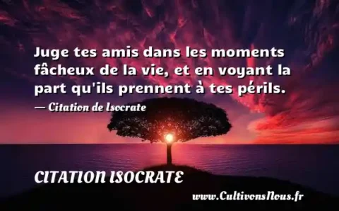 Juge tes amis dans les moments fâcheux de la vie, et en voyant la part qu ils prennent à tes périls. - Citation de Isocrate  CITATION ISOCRATE