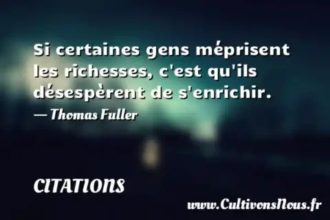 Si certaines gens méprisent les richesses, c est qu ils désespèrent de s enrichir. - Thomas Fuller CITATIONS