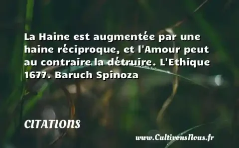 La Haine est augmentée par une haine réciproque, et l Amour peut au contraire la détruire. L Ethique 1677. Baruch Spinoza CITATIONS