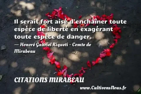 Il serait fort aisé d enchaîner toute espèce de liberté en exagérant toute espèce de danger. - Honoré Gabriel Riqueti - Comte de Mirabeau CITATIONS MIRABEAU