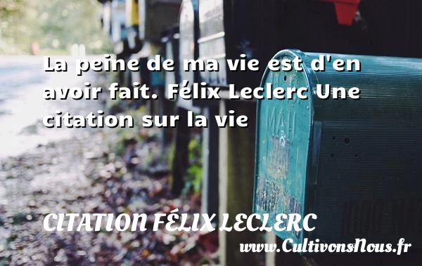 La peine de ma vie est d’en - Citation Félix Leclerc - Citation sur la vie