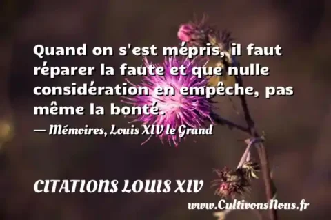 Quand on s est mépris, il faut réparer la faute et que nulle considération en empêche, pas même la bonté. - Mémoires, Louis XIV le Grand CITATIONS LOUIS XIV