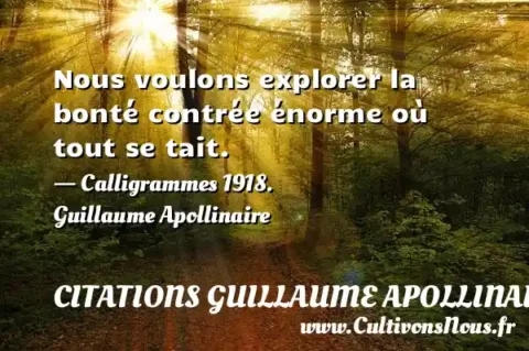 Nous voulons explorer la bonté contrée énorme où tout se tait. - Calligrammes 1918. Guillaume Apollinaire CITATIONS GUILLAUME APOLLINAIRE