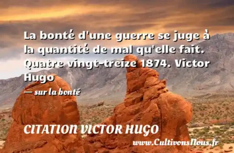 La bonté d une guerre se juge à la quantité de mal qu elle fait. Quatre vingt-treize 1874. Victor Hugo - sur la bonté CITATION VICTOR HUGO