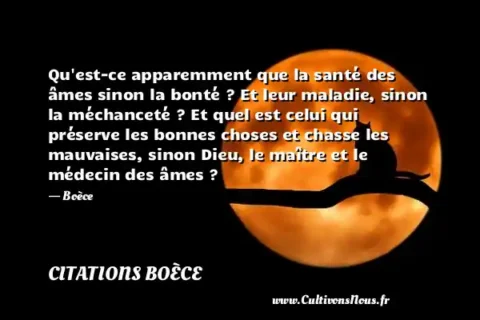 Qu est-ce apparemment que la santé des âmes sinon la bonté ? Et leur maladie, sinon la méchanceté ? Et quel est celui qui préserve les bonnes choses et chasse les mauvaises, sinon Dieu, le maître et le médecin des âmes ? - Boèce CITATIONS BOÈCE