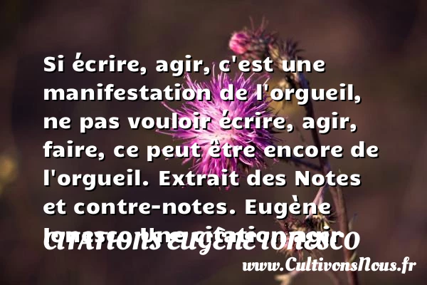 Si écrire, agir, c’est une - Citations Eugène Ionesco - Citation agir - écrivain