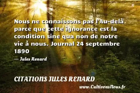 Nous ne connaissons pas l Au-delà parce que cette ignorance est la condition sine qua non de notre vie à nous. Journal 24 septembre 1890 - Jules Renard CITATIONS JULES RENARD