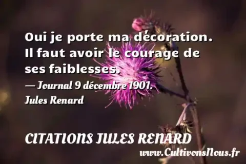 Oui je porte ma décoration. Il faut avoir le courage de ses faiblesses. - Journal 9 décembre 1901. Jules Renard CITATIONS JULES RENARD