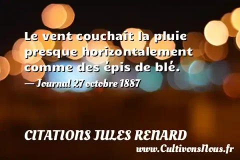 Le vent couchait la pluie presque horizontalement comme des épis de blé. - Journal 27 octobre 1887 CITATIONS JULES RENARD