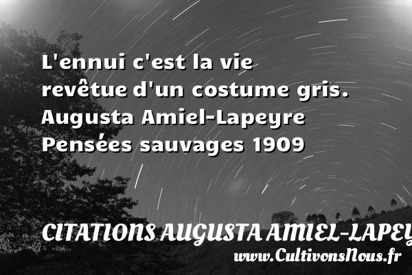L’ennui c’est la vie revêtue - Citations Augusta Amiel-Lapeyre - Citation sur la vie