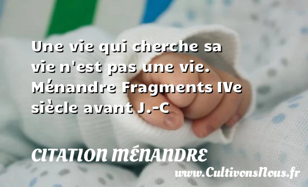 Une vie qui cherche sa vie - Citation Ménandre - Citation sur la vie