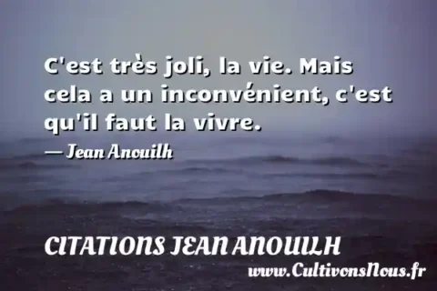 C est très joli, la vie. Mais cela a un inconvénient, c est qu il faut la vivre. - Jean Anouilh CITATIONS JEAN ANOUILH