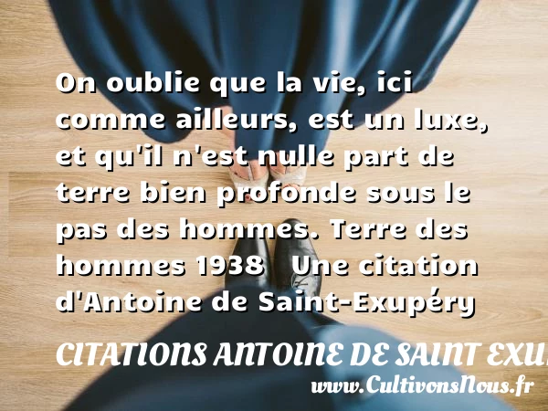 On oublie que la vie, ici - Citations Antoine de Saint Exupéry - Citation luxe