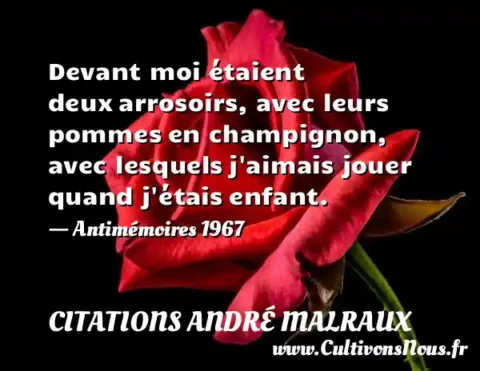 Devant moi étaient deux arrosoirs, avec leurs pommes en champignon, avec lesquels j aimais jouer quand j étais enfant. - Antimémoires 1967 CITATIONS ANDRÉ MALRAUX