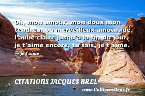 Oh, mon amour, mon doux mon tendre mon merveilleux amour, de l aube claire jusqu à la fin du jour, je t aime encore, tu sais, je t aime. - je t aime CITATIONS JACQUES BREL