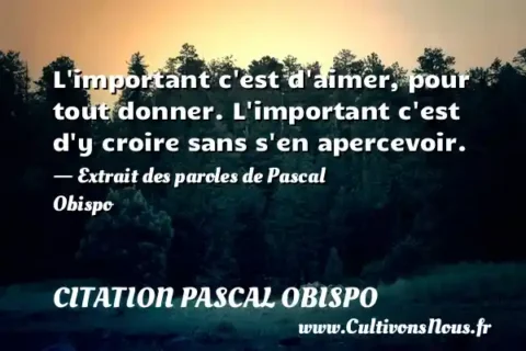 L important c est d aimer, pour tout donner. L important c est d y croire sans s en apercevoir. - Extrait des paroles de Pascal Obispo CITATION PASCAL OBISPO