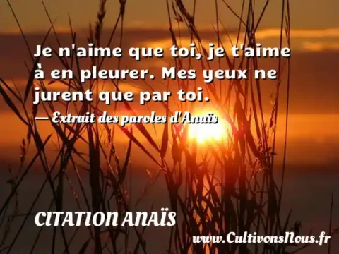 Je n aime que toi, je t aime à en pleurer. Mes yeux ne jurent que par toi. - Extrait des paroles d Anaïs CITATION ANAÏS