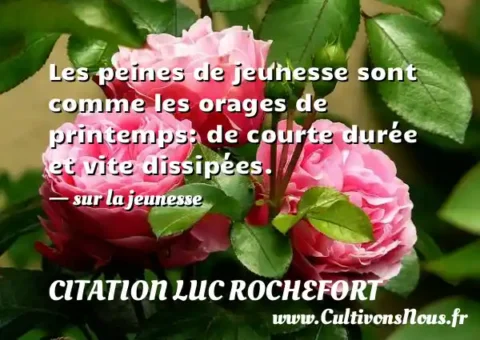 Les peines de jeunesse sont comme les orages de printemps: de courte durée et vite dissipées. - sur la jeunesse CITATION LUC ROCHEFORT
