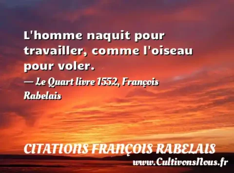L homme naquit pour travailler, comme l oiseau pour voler. - Le Quart livre 1552, François Rabelais CITATIONS FRANÇOIS RABELAIS