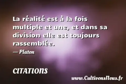 La réalité est à la fois multiple et une, et dans sa division elle est toujours rassemblée. - Platon CITATIONS