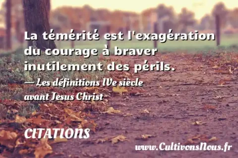 La témérité est l exagération du courage à braver inutilement des périls. - Les définitions IVe siècle avant Jesus Christ CITATIONS