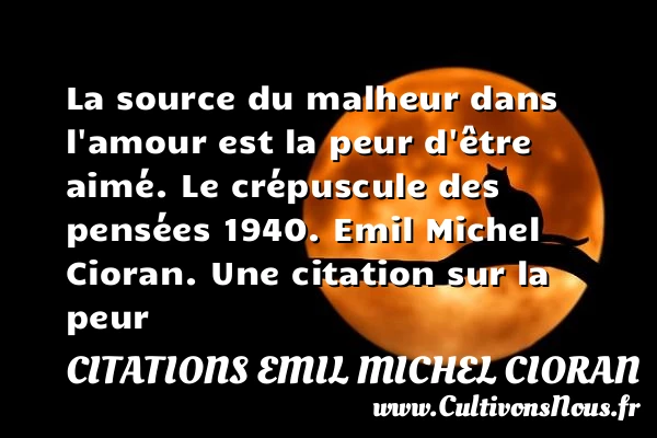 La source du malheur dans l’amour - Citations Emil Michel Cioran - Citation peur