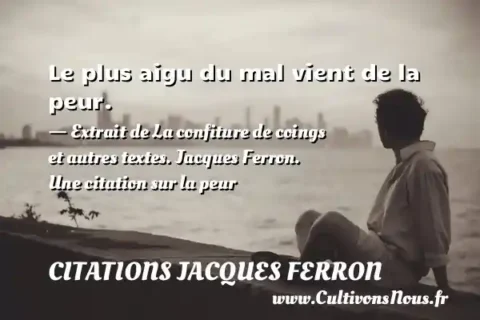 Le plus aigu du mal vient de la peur. - Extrait de La confiture de coings et autres textes. Jacques Ferron. Une citation sur la peur CITATIONS JACQUES FERRON