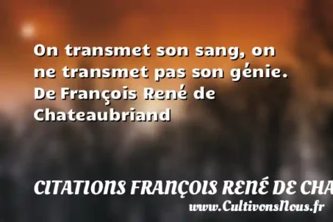 On transmet son sang, on ne transmet pas son génie. De François René de Chateaubriand  CITATIONS FRANÇOIS RENÉ DE CHATEAUBRIAND