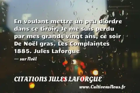 En voulant mettre un peu d ordre dans ce tiroir, Je me suis perdu par mes grands vingt ans, ce soir De Noël gras. Les Complaintes 1885. Jules Laforgue - sur Noël CITATIONS JULES LAFORGUE