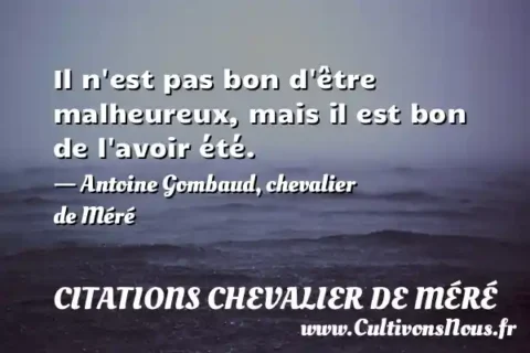 Il n est pas bon d être malheureux, mais il est bon de l avoir été. - Antoine Gombaud, chevalier de Méré CITATIONS CHEVALIER DE MÉRÉ