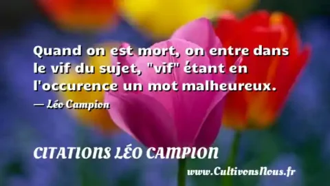 Quand on est mort, on entre dans le vif du sujet,  vif  étant en l occurence un mot malheureux. - Léo Campion CITATIONS LÉO CAMPION
