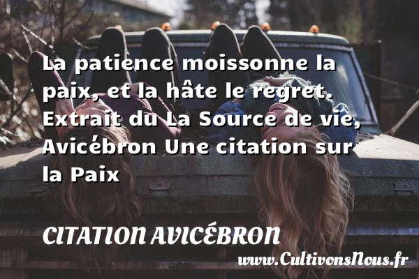 La patience moissonne la paix, - Citation Avicébron - Citation paix