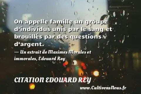 On appelle famille un groupe d’individus unis par le sang et brouillés par des questions d’argent. - Un extrait de Maximes Morales et immorales, Edouard Rey CITATION EDOUARD REY