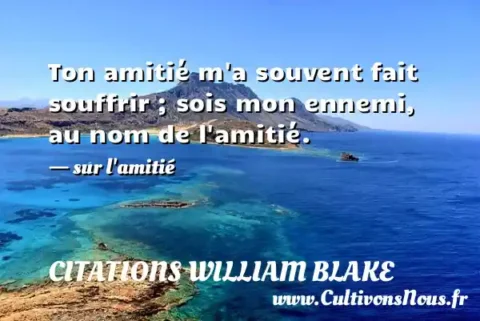 Ton amitié m a souvent fait souffrir ; sois mon ennemi, au nom de l amitié. - sur l amitié CITATIONS WILLIAM BLAKE