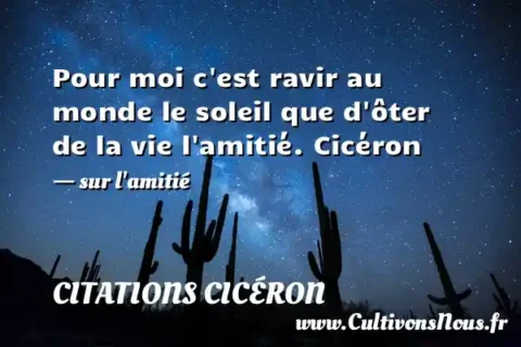 Pour moi c est ravir au monde le soleil que d ôter de la vie l amitié. Cicéron - sur l amitié CITATIONS CICÉRON