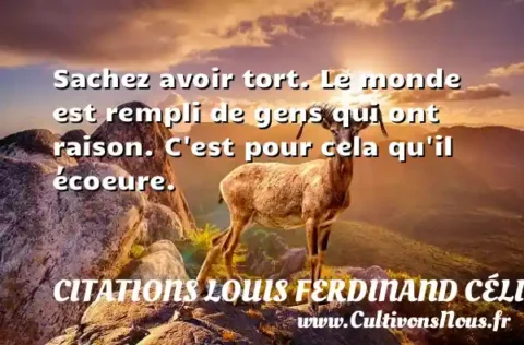Sachez avoir tort. Le monde est rempli de gens qui ont raison. C est pour cela qu il écoeure. CITATIONS LOUIS FERDINAND CÉLINE
