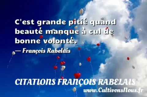 C est grande pitié quand beauté manque à cul de bonne volonté. - François Rabelais CITATIONS FRANÇOIS RABELAIS