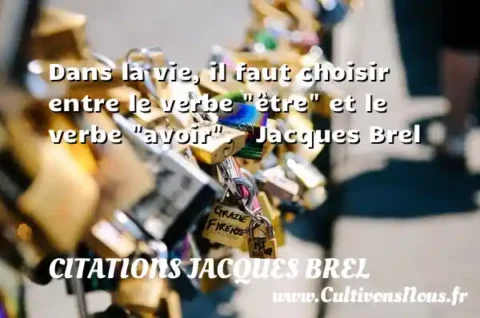 Dans la vie, il faut choisir entre le verbe  être  et le verbe  avoir .   Jacques Brel CITATIONS JACQUES BREL