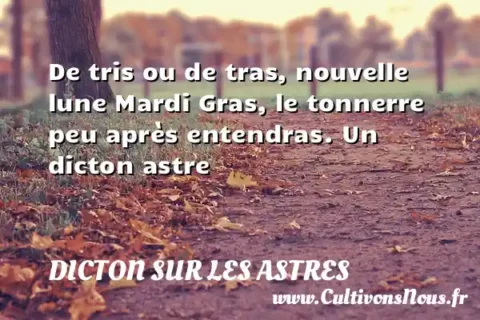 De tris ou de tras, nouvelle lune Mardi Gras, le tonnerre peu après entendras. Un dicton astre DICTON SUR LES ASTRES