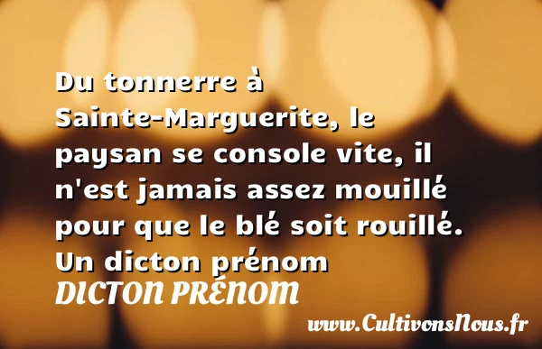 Du tonnerre à Sainte-Marguerite, le paysan se console vite, il n’est jamais assez mouillé - Dicton prénom