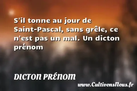 S il tonne au jour de Saint-Pascal, sans grêle, ce n est pas un mal. Un dicton prénom DICTON PRÉNOM